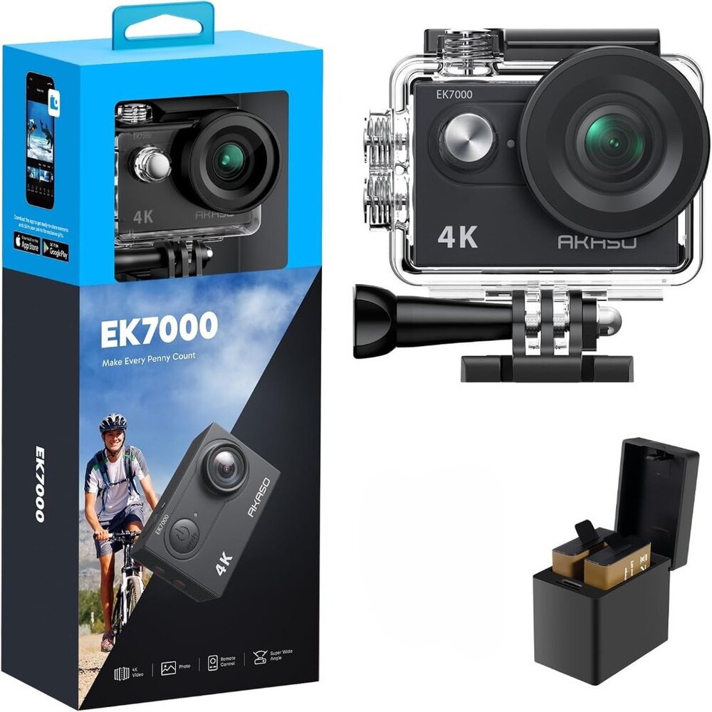 AKASO EK7000 Camera Underwater Video selfie EUC waterproof new $70 SD card